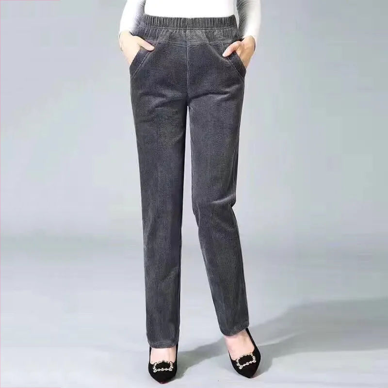 Thumbnail: Spring Fall Elastic High Waist Straight Trousers Women Classic Black Pantalones 