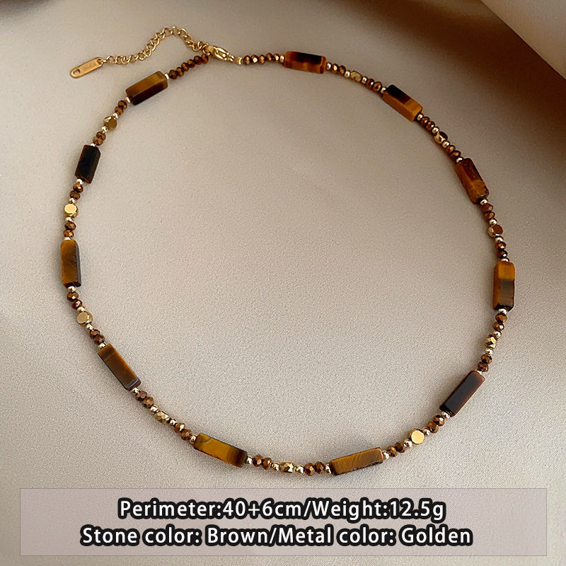 Thumbnail: Retro Temperament Layered Tiger Eye Stone Pendant Necklace For Women Stainless s