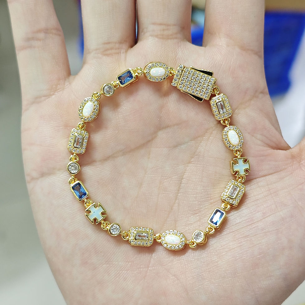 Thumbnail: UWIN Slim White Blue Gemstones Bracelets for Men Women Iced Out Cubic Zirconia C