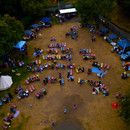 High aerial view of the Charfest community event in New Brighton, organised by Charlotte's Brightside charity, with families enjoying the day.