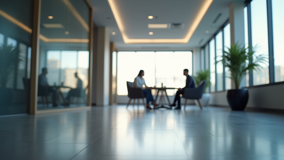 Eye-level view of modern office space with insurance consultation setup
