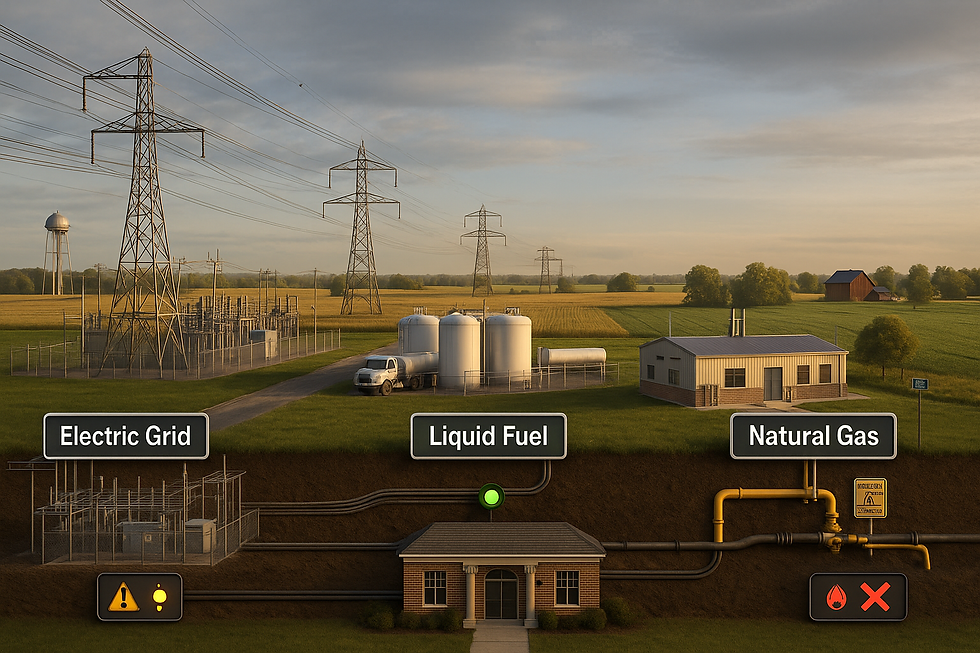 Clinton County’s Energy Lifeline—made up of the Electric Grid, Liquid Fuel, and Natural Gas subsectors—feeds critical facilities like emergency operations centers. This image shows how each component connects behind the scenes, with real-time status indicators highlighting where disruptions may occur during an emergency.