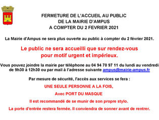 FERMETURE DE L'ACCUEIL AU PUBLIC DE LA MAIRIE D'AMPUS