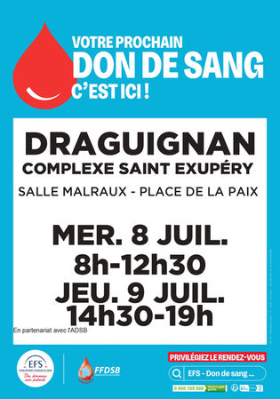 COLLECTE DE SANG - MERCREDI 8 JUILLET ET JEUDI 9 JUILLET 2026