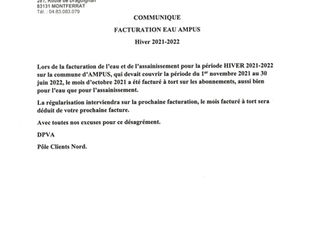 DPVA - COMMUNIQUE FACTURATION EAU AMPUS