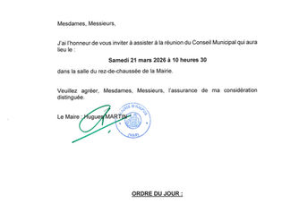 REUNION DU CONSEIL MUNICIPAL LE SAMEDI 21 MARS 2026