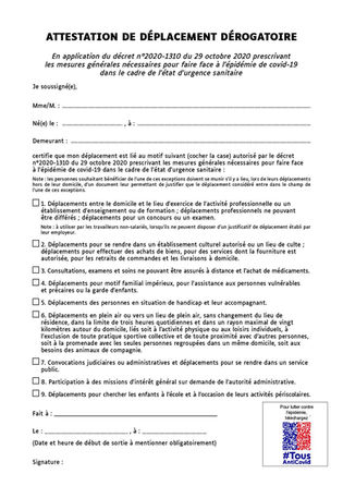 ATTESTATION de DEPLACEMENT DEROGATOIRE