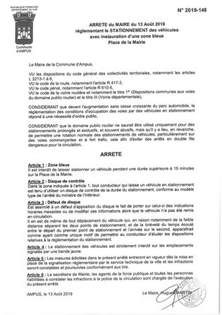 ARRETE du MAIRE du 13 Août 2019