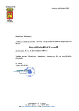 REUNION DU CONSEIL MUNICIPAL LE MERCREDI 29 JUILLET 2026