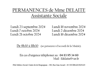 PERMANENCES DE MME DELAITE - ASSISTANTE SOCIALE