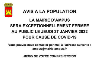 FERMETURE EXCEPTIONNELLE DE LA MAIRIE LE JEUDI 27 JANVIER 2022