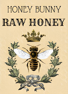 Label design featuring "Honey Bunny" with a bee and decorative foliage.