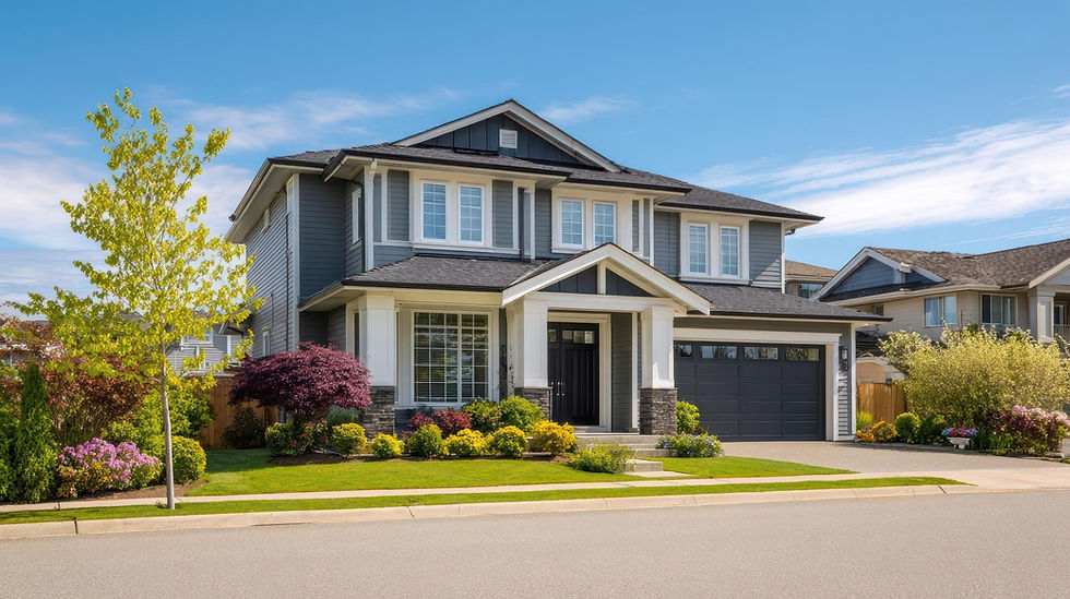Modern two-story suburban home with a gray facade.