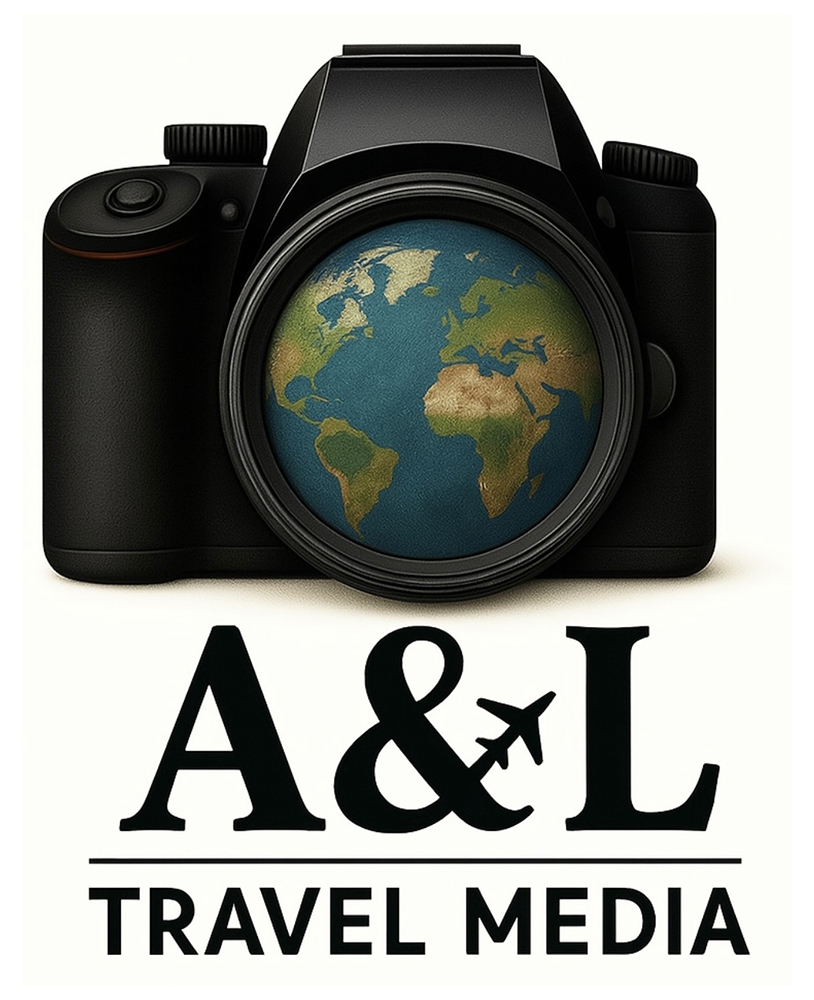 Logo of A&L Travel Media featuring a stylized camera graphic, representing travel and photography.