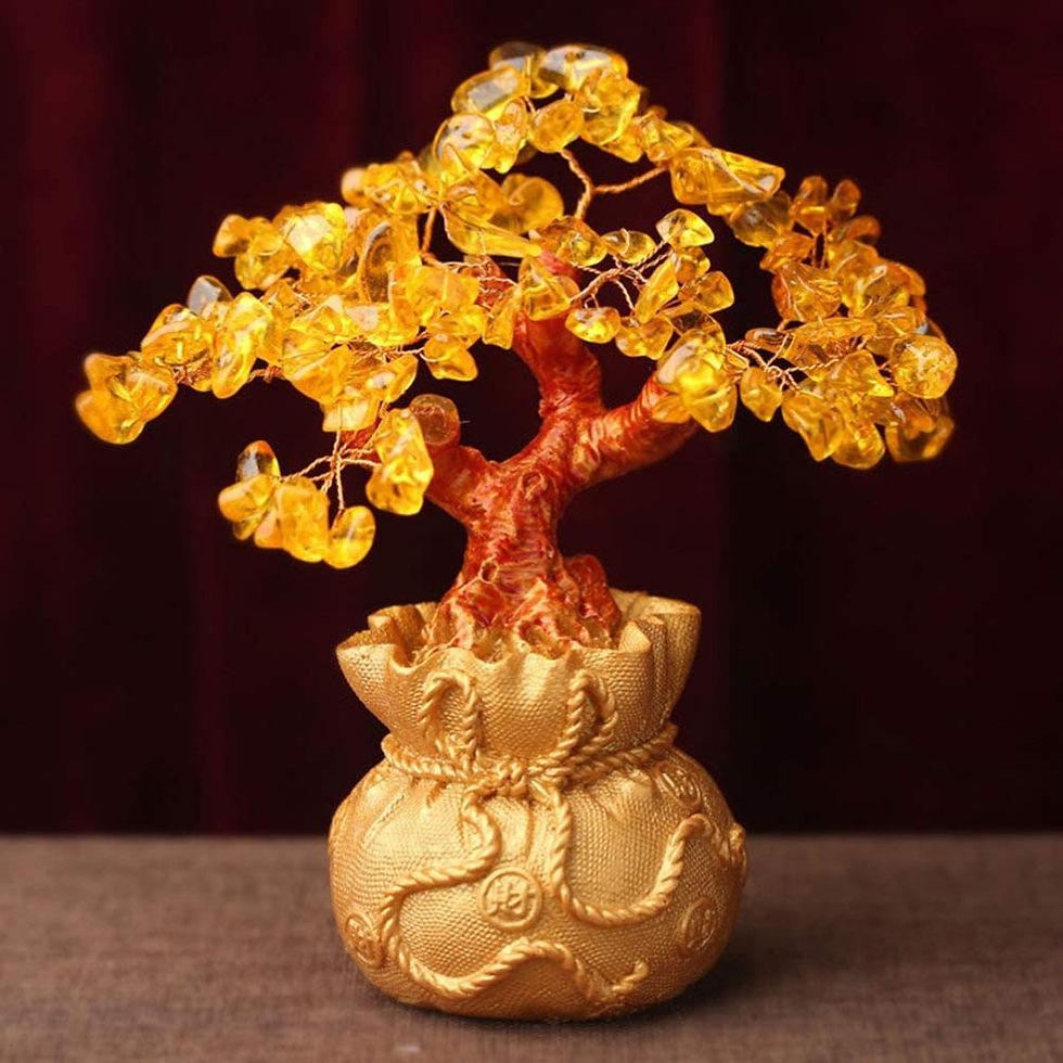 Thumbnail: Crystal Money Bag Tree Figurine Yellow Lucky Wealth Tree Lemon Quartz Home Room 