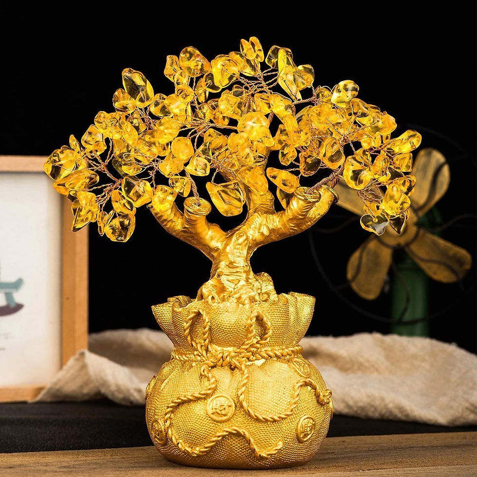 Thumbnail: Crystal Money Bag Tree Figurine Yellow Lucky Wealth Tree Lemon Quartz Home Room 