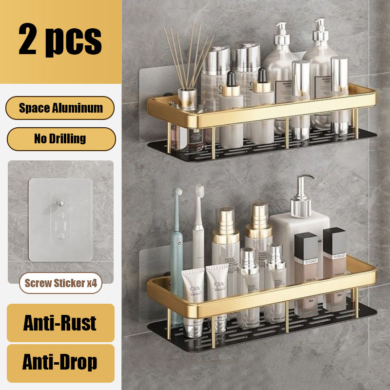 Thumbnail: Organizer Aluminum Alloy Shampoo Rack Shower Shelf Bathroom No Drill Wall Shelf