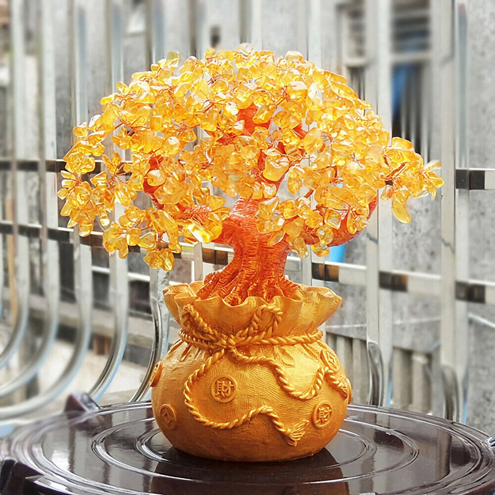 Thumbnail: Crystal Money Bag Tree Figurine Yellow Lucky Wealth Tree Lemon Quartz Home Room 