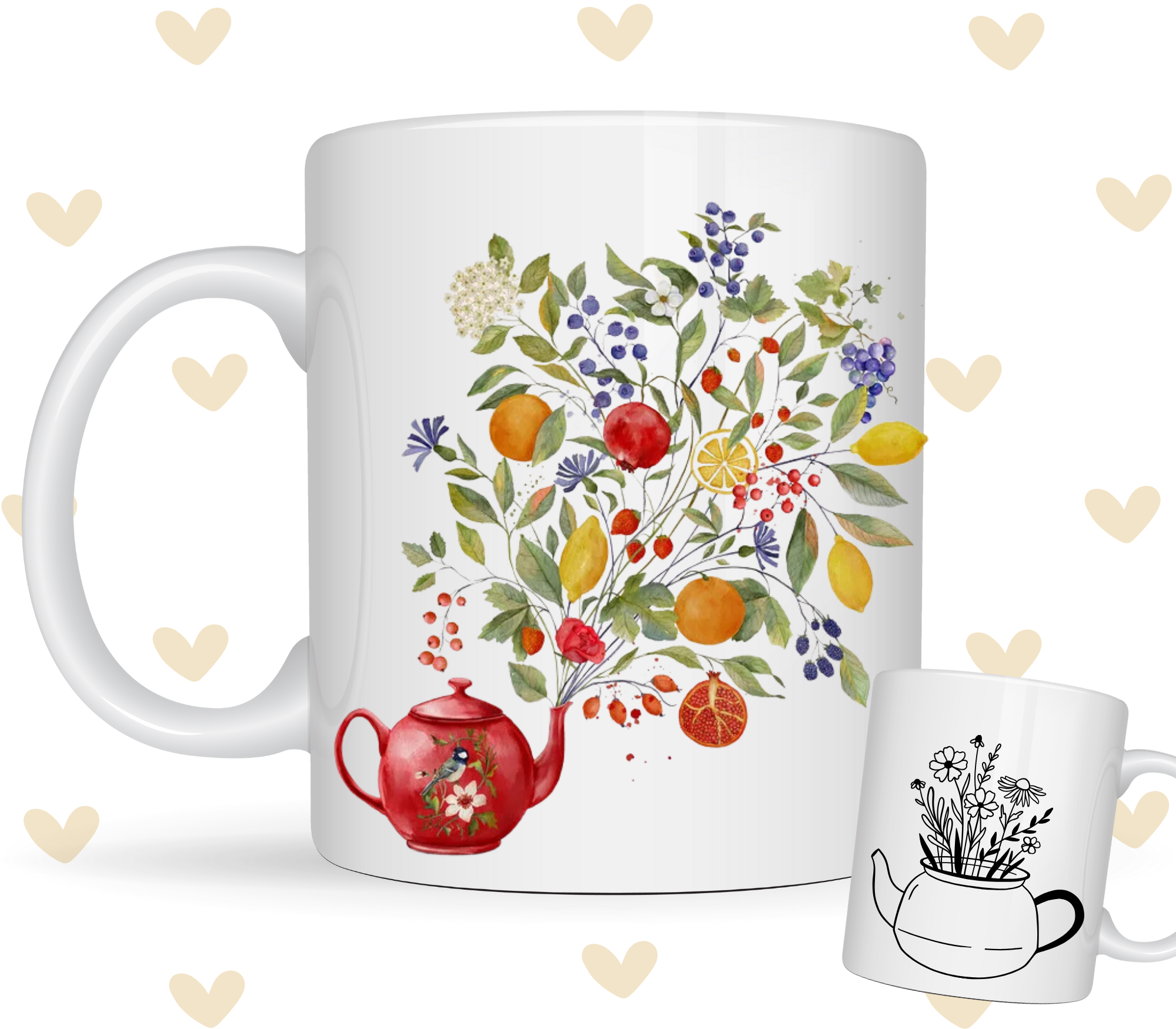 Ceramic Mug Hand Drawing 'Fruity Tea'