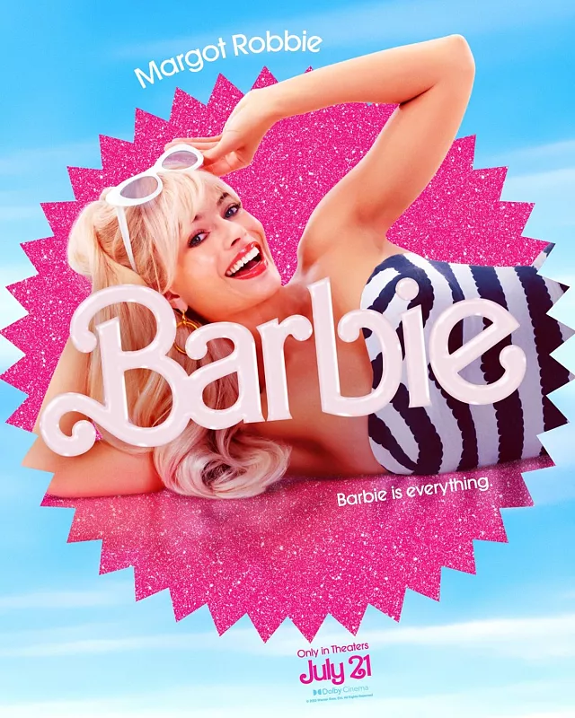 Margot Robbie as Barbie in Barbie movie promotional ad showcasing the exceptional Barbie marketing strategy