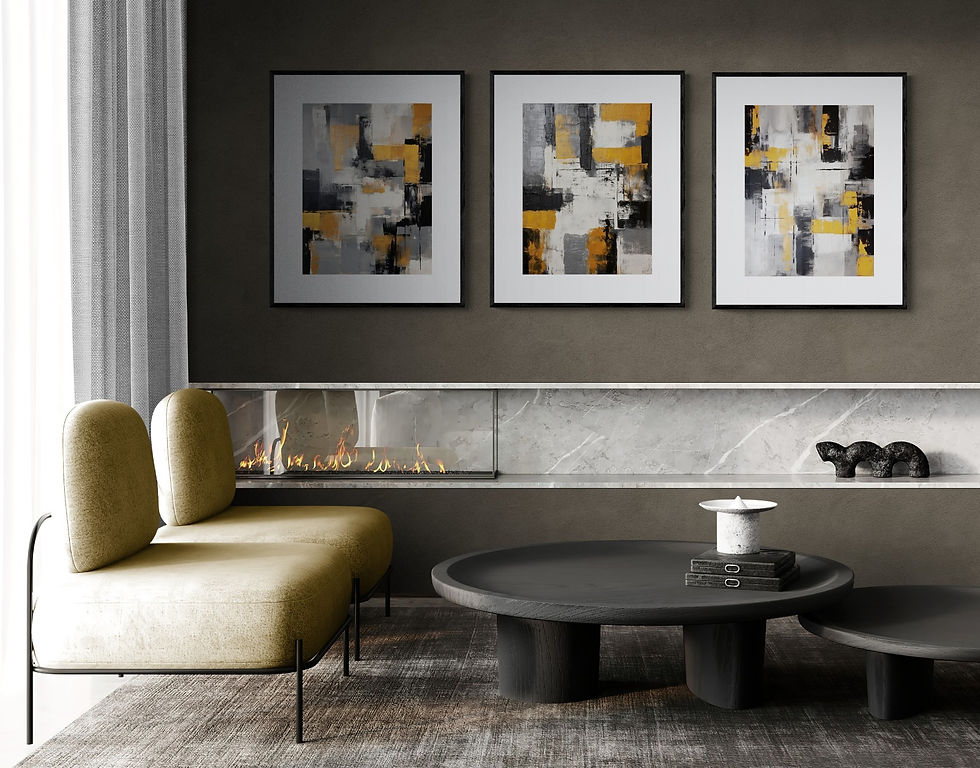 Abstract Black and Yellow Set of 3