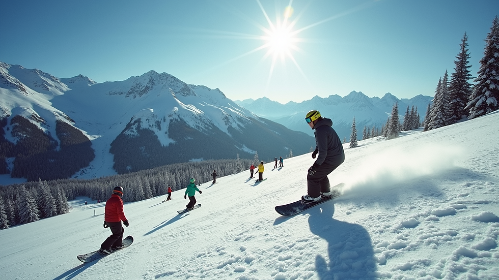 Eye-level view of snowboarders enjoying the slopes at Whistler Blackcomb