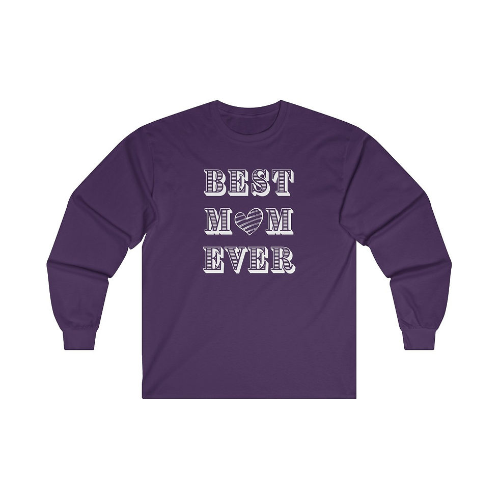 Thumbnail: Purple Best Mom Ever White Heart Adult Cotton Long Sleeve Shirt/ Tee/ T-shirt Featuring White Letters White Heart