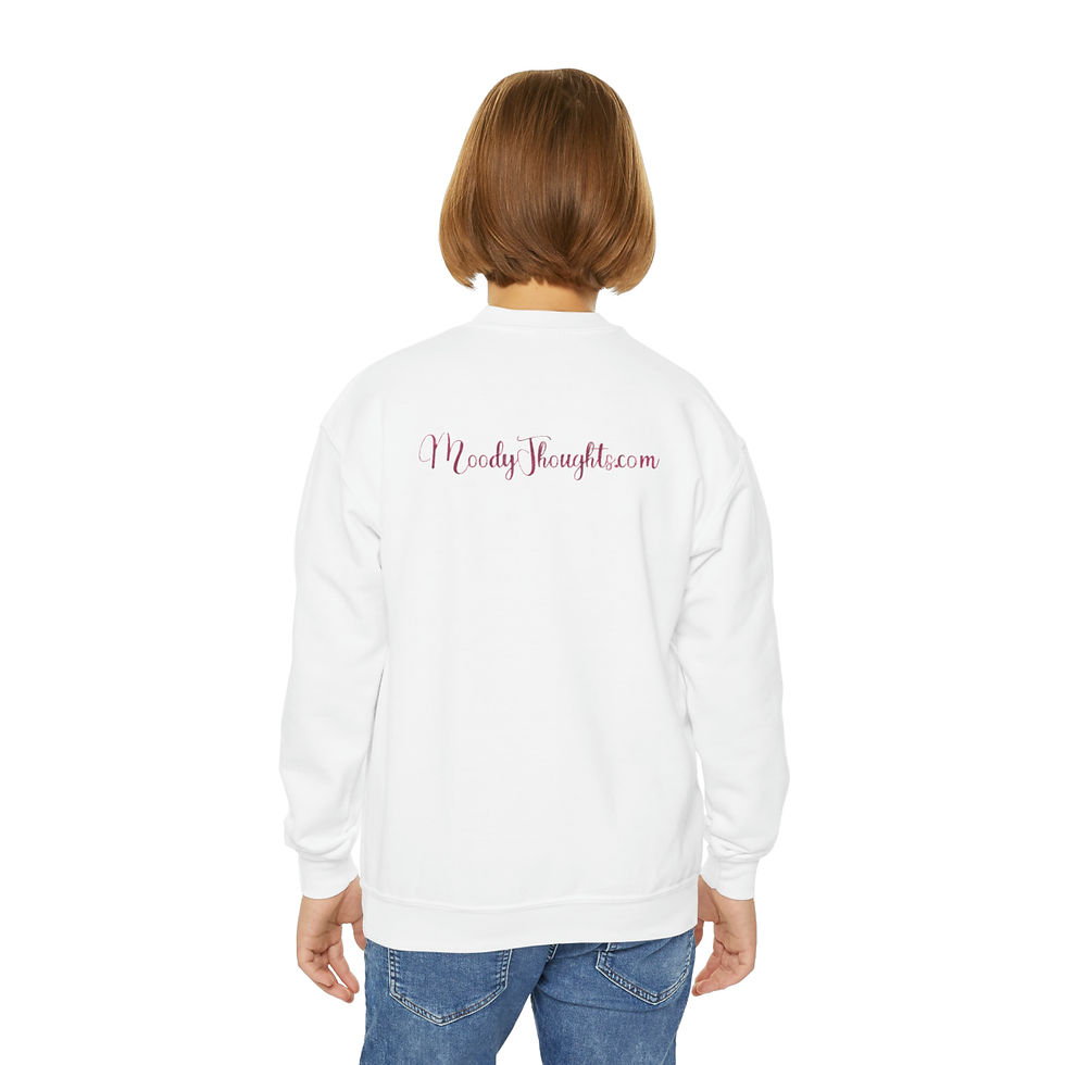 Thumbnail: White Happy Valentine's Day Pink Heart Youth Kid's Unisex Sweatshirt Personalize the Back with Name.