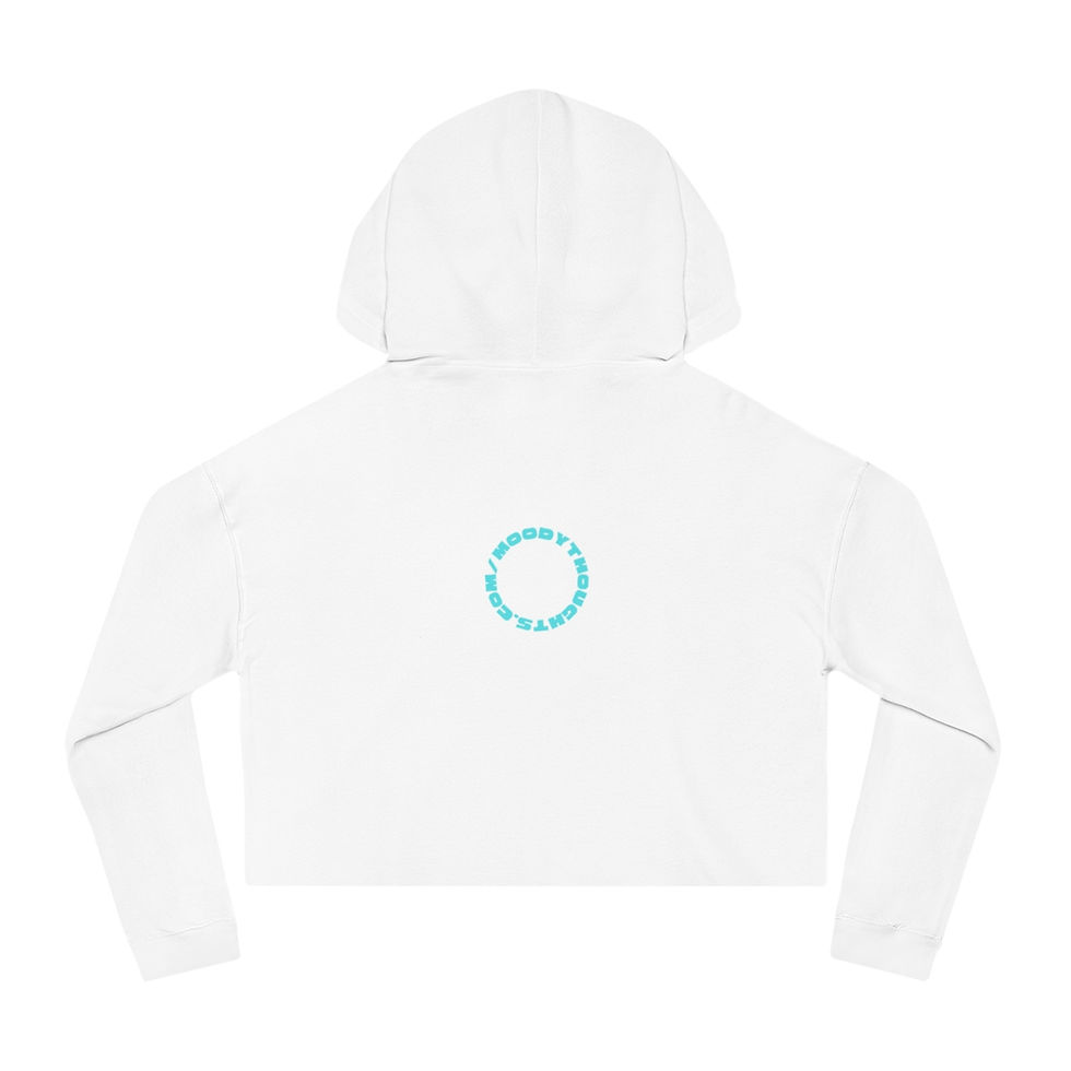 Thumbnail: White Best Mom Ever Turquoise Heart Women's Cropped Hooded Sweatshirt/ Hoodie the Back has MoodyThoughts.com