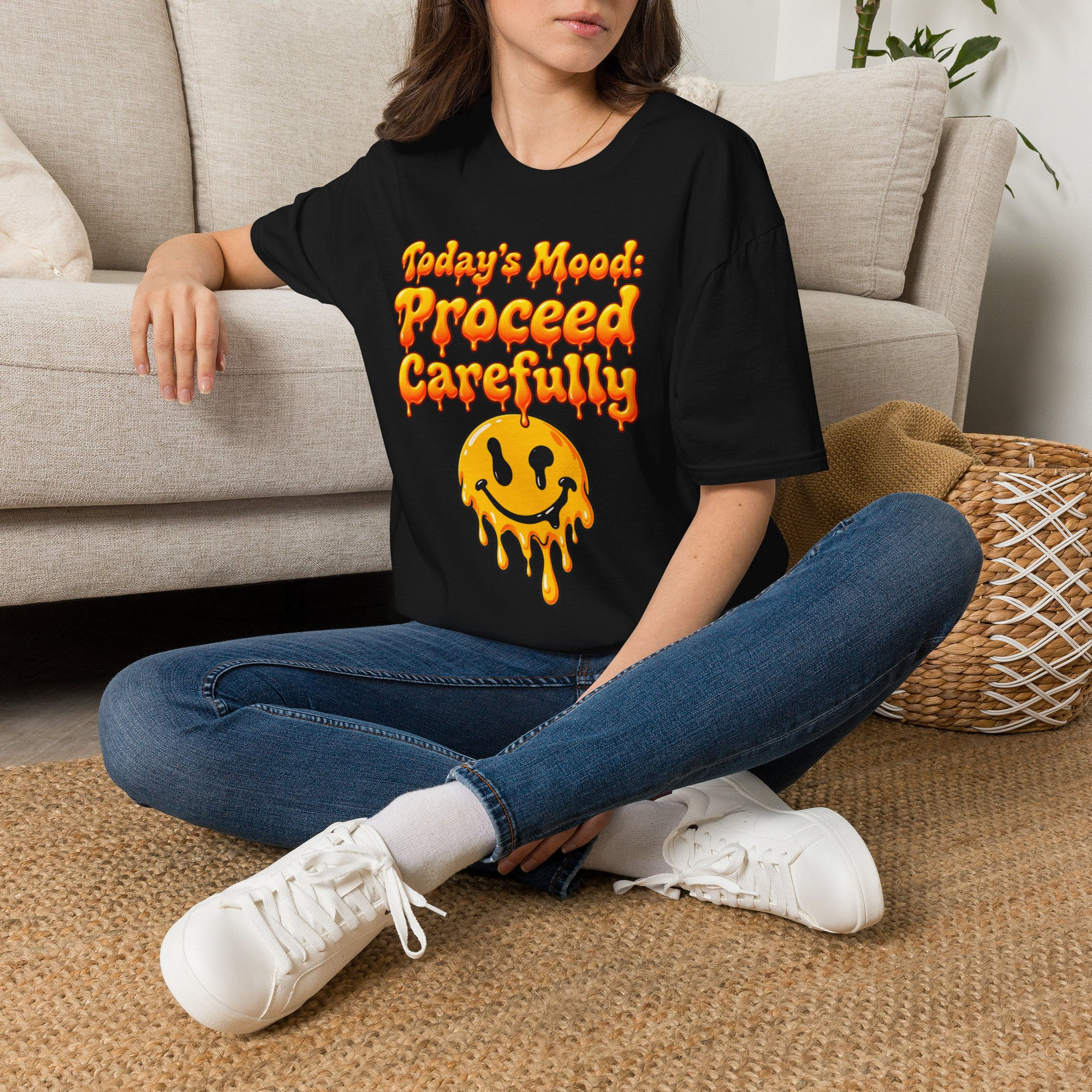 Today's Mood Proceed Carefully Melting Smiley Face Adult Unisex Short Sleeve Tee
