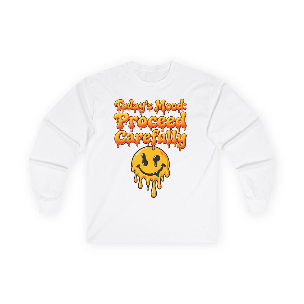 Thumbnail: Today's Mood Proceed Carefully Melting Smiley Face Adult Cotton Long Sleeve Tee
