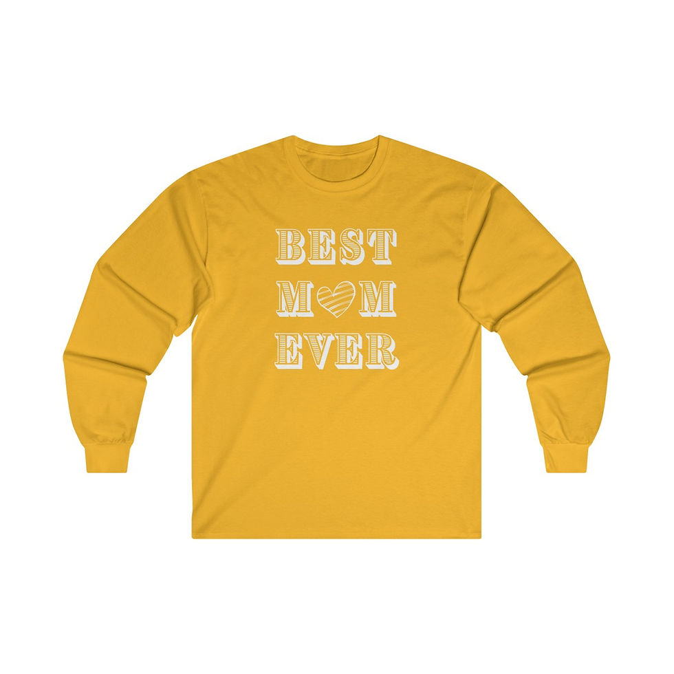 Thumbnail: Gold Yellow Best Mom Ever White Heart Adult Cotton Long Sleeve Shirt/ Tee/ T-shirt Featuring White Letters White Heart