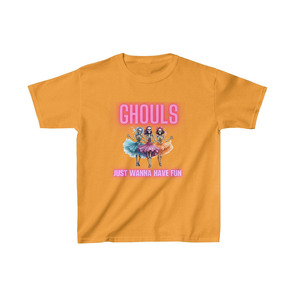 Thumbnail: Tennessee Orange Ghouls Just Wanna Have Fun Kids Short Sleeve Halloween Tee/ T-shirt Featuring Neon Font with Dancing Ghouls