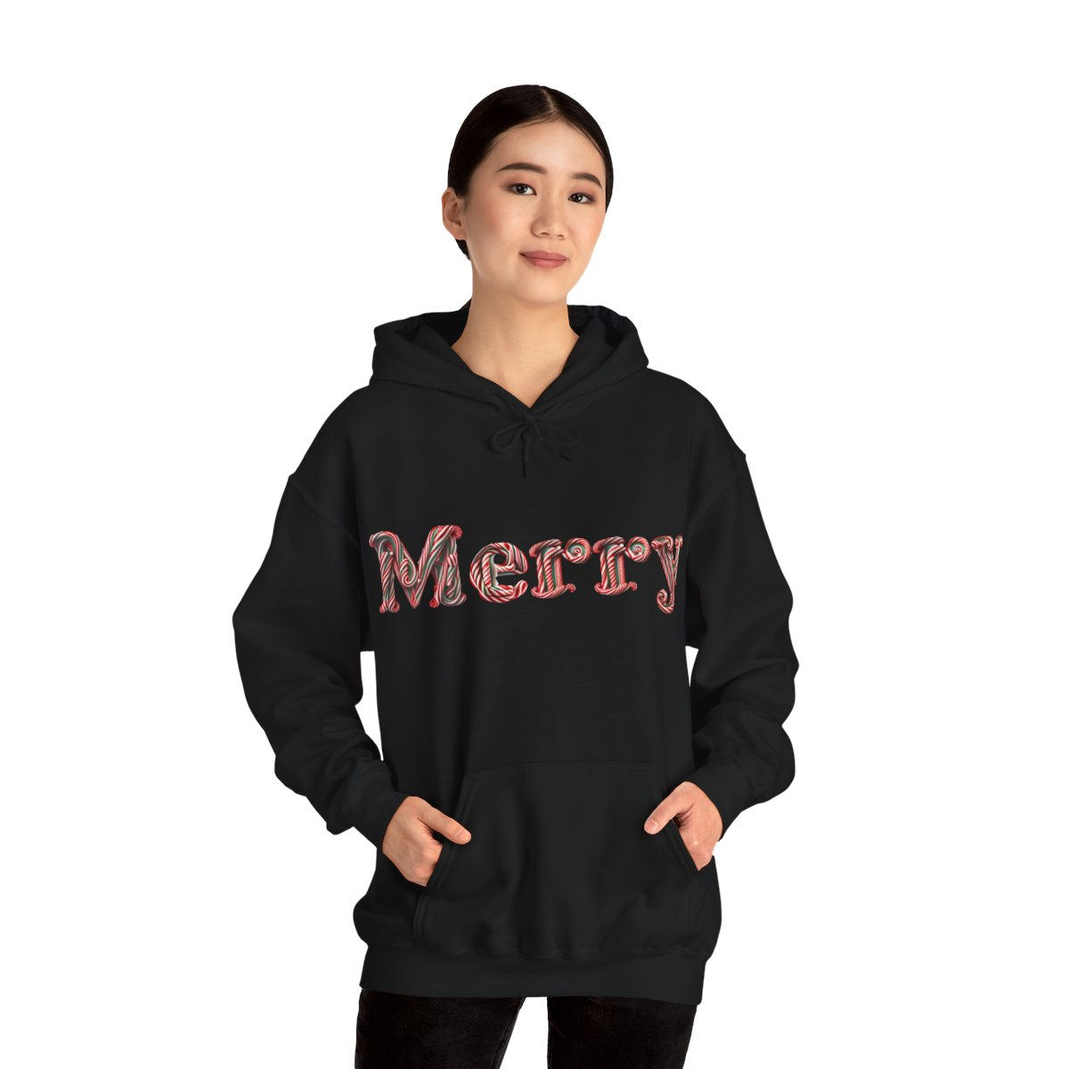 Merry with Candy Cane Design Adult Unisex Hooded Sweatshirt/ Christmas Hoodie