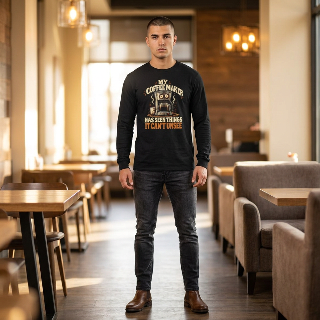 My Coffee Maker Has Seen Things It Can't Unsee Adult Long Sleeve Cotton T-shirt
