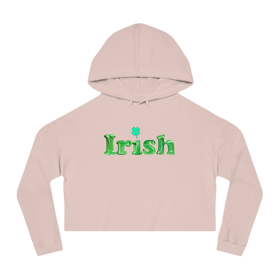 Thumbnail: Irish Shamrock Green Letters Women's Cropped Hooded Sweatshirt/Hoodie