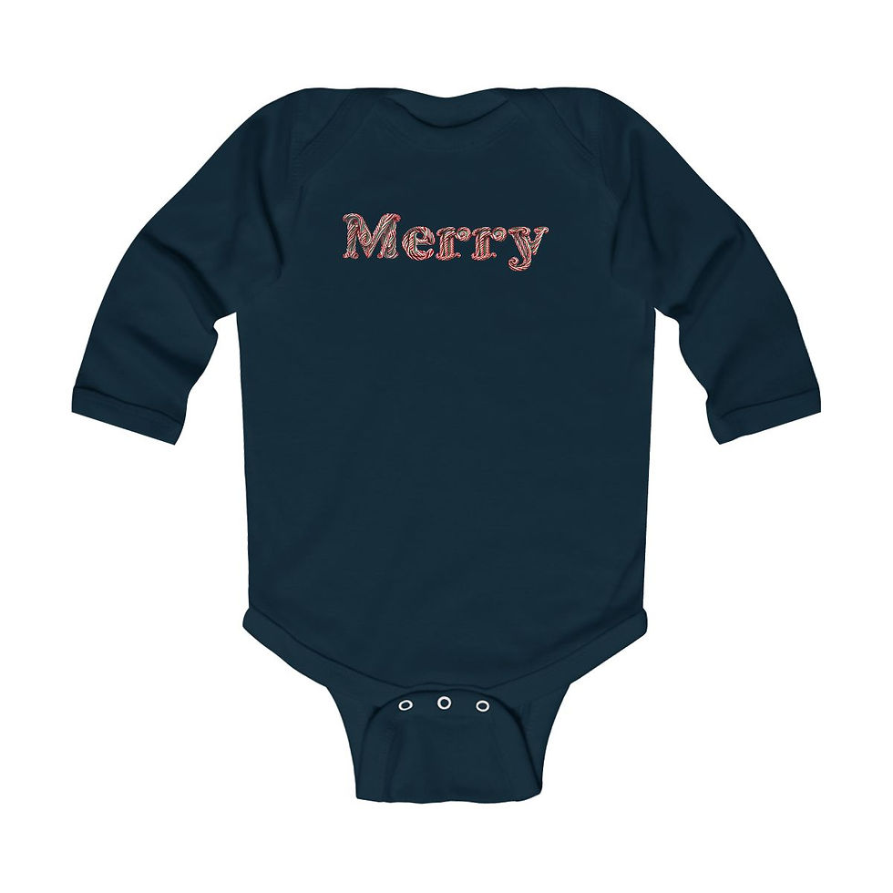 Thumbnail: Merry with Candy Cane Design Infant Baby Unisex Long Sleeve Bodysuit/ Onesie