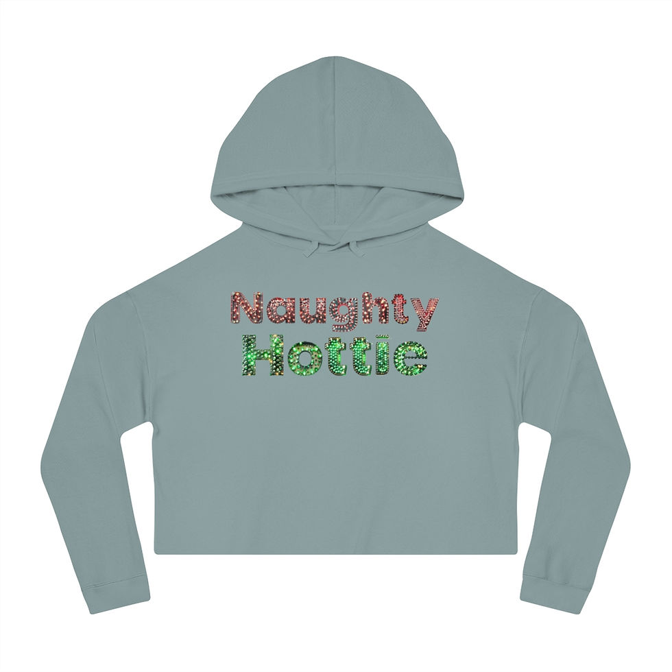 Thumbnail: Color Sage Get ready for lots of Holiday fun with our festive Naughty Hottie Women's Cropped Christmas Hoodie