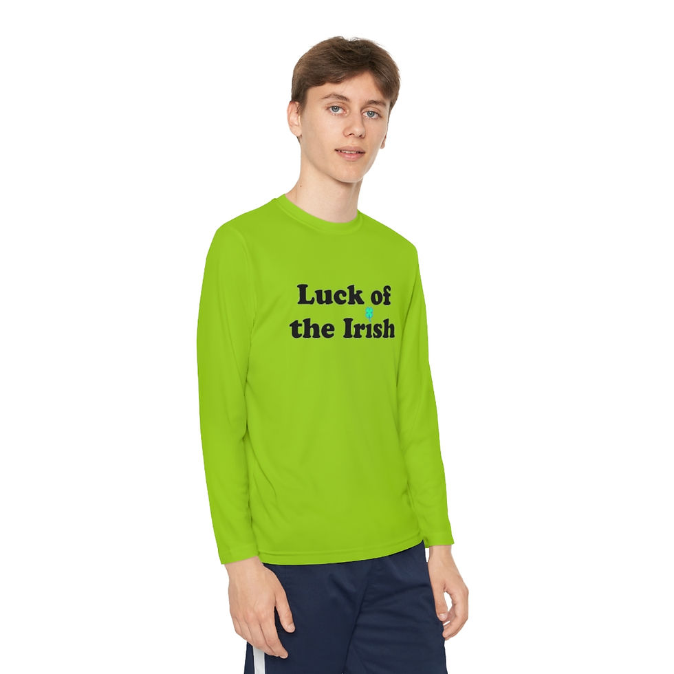Thumbnail: Lime Shock Green Luck of the Irish 2 Shamrock Youth Kid's Shirt/T-shirt/Tee with a Blue & Green Clover & Wide Black Letters