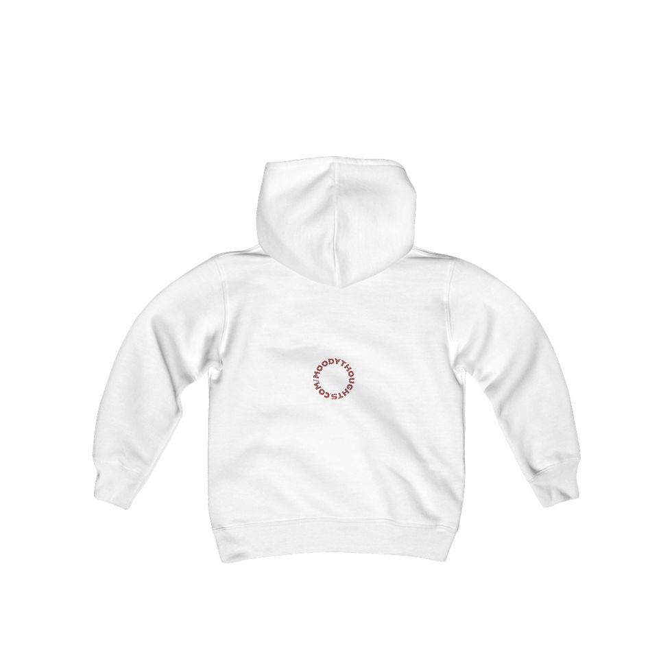 White Merry Christmas Reindeer Youth Kids Unisex Hooded Sweatshirt/ Hoodie the Back has Moody Thoughts