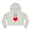 Thumbnail: Bone My Boo has a Heart On For Me Women's Cropped Hooded Sweatshirt/ Hoodie Black Font Style with a Red Heart Graphic.