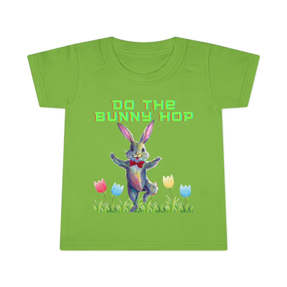 Thumbnail: Lime Green Do the Bunny Hop Easter Bunny Toddler Short Sleeve Shirt/T-shirt/Tee Features Bunny Dancing in a Field of Tulips
