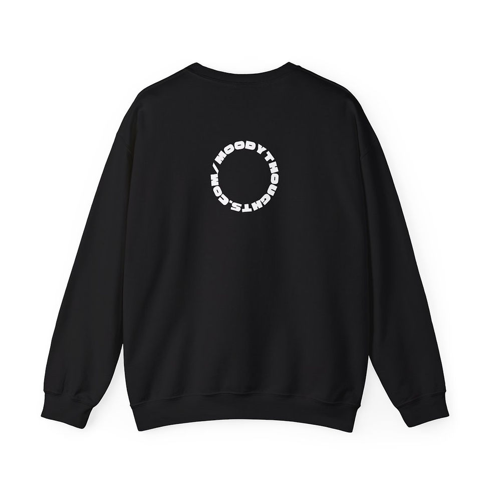 Thumbnail: Black Best Mom Ever White Hearts Personalize Name Adult Crewneck Sweatshirt the Back has Moody Thoughts