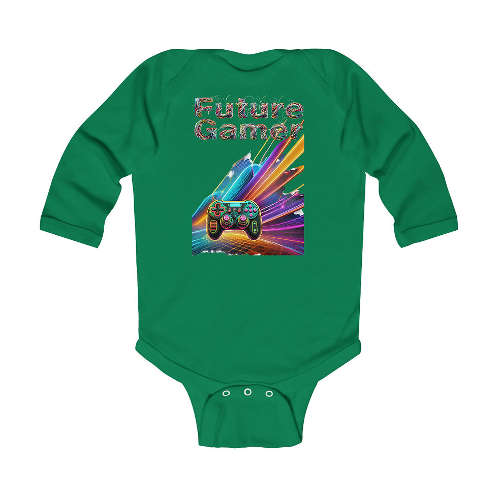 Thumbnail: Kelly Green Future Gamer Infant Baby Long Sleeve Gaming Bodysuit/ Gaming Onesie in neon colors with a fun cable wire font.