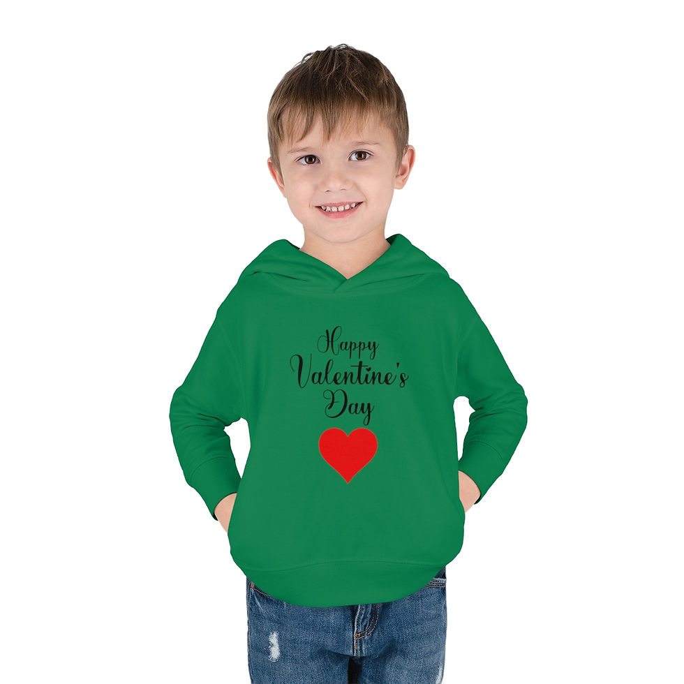 Thumbnail: Kelly Green Happy Valentine's Day Red Heart Toddler Unisex Hoodie with a Black Font Style.