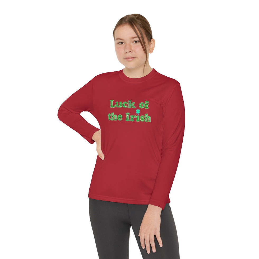 Thumbnail: True Red Luck of the Irish 2 Green Letters Youth Kid's Hoodie has Blue & Green Clover with Wide Green Letters