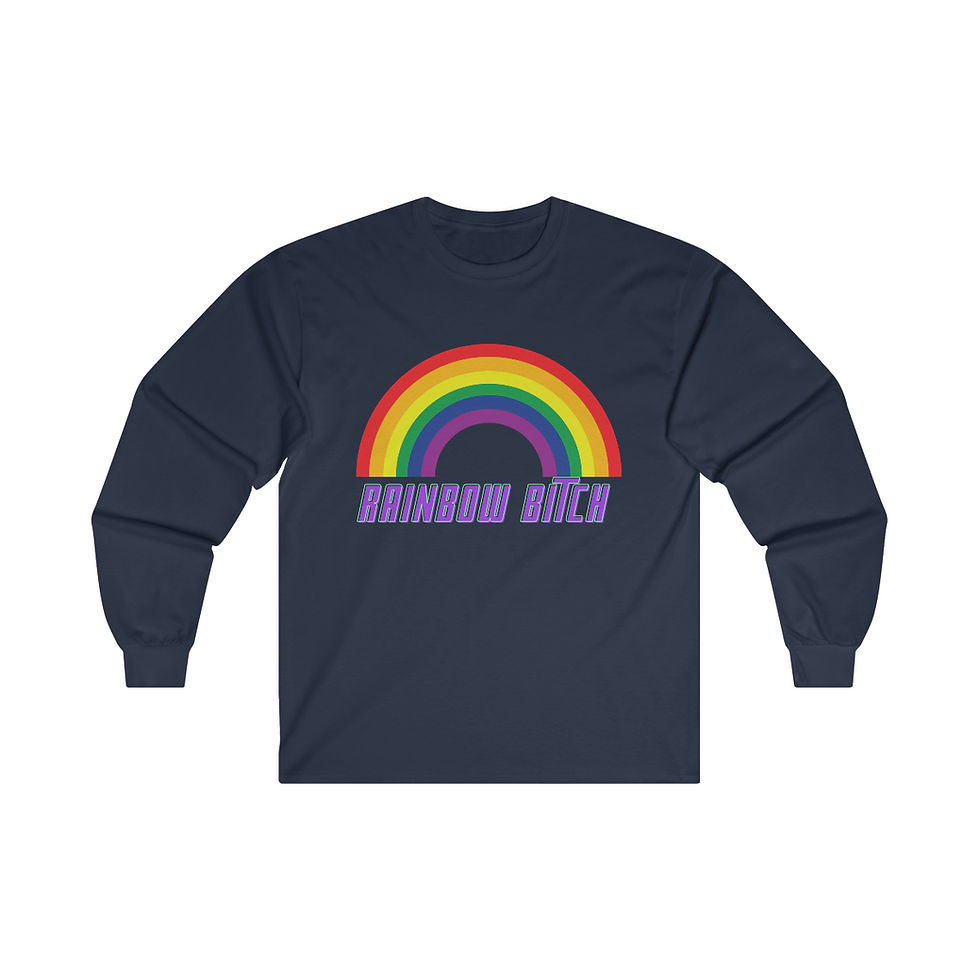 Thumbnail: Navy Blue Get lots of extra style points with our Rainbow Bitch Adult Unisex Long Sleeve Shirt/ T-shirt/ Tee Vibrant Rainbow