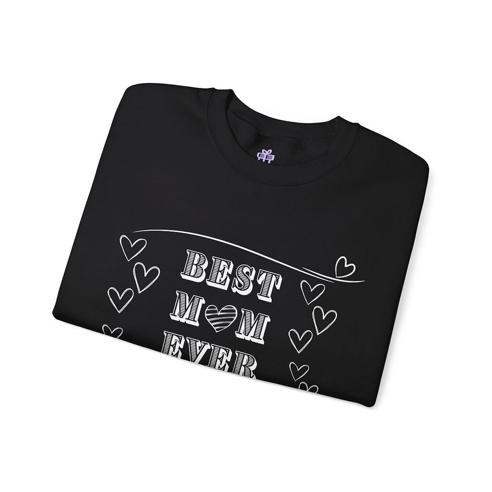 Thumbnail: Black Best Mom Ever White Hearts Personalize Name Adult Crewneck Sweatshirt Featuring White Letters that Pop