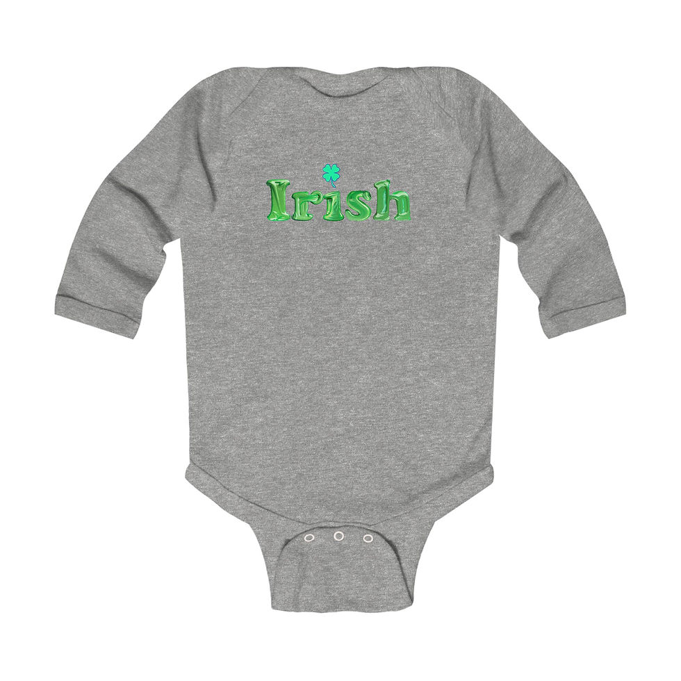 Thumbnail: Heather Grey Irish Shamrock Infant Baby Long Sleeve Bodysuit/ Onesie with Green Letters and Green Shamrock that Pops