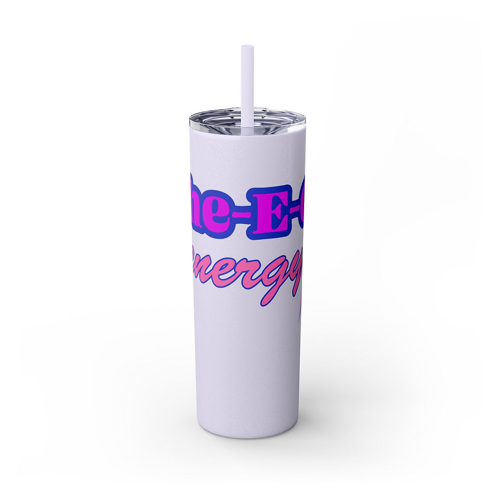 Thumbnail: Glitter Lilac Lavender She-E-O energy Purple & Pink Fonts Skinny Tumbler with Straw 20oz has Lightning Bolt Graphic